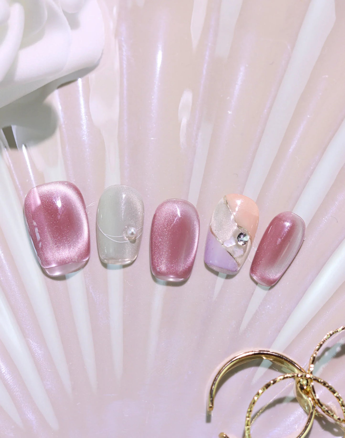 Muted Harmony - ニュアンスネイルくすみローズグレージュショートスクエアオフネイルチップ