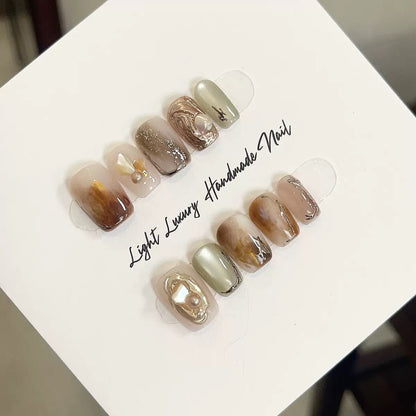 「受注商品」Amber Trace｜ブラウン×ミネラルニュアンス ゴールドライン アートネイルチップ